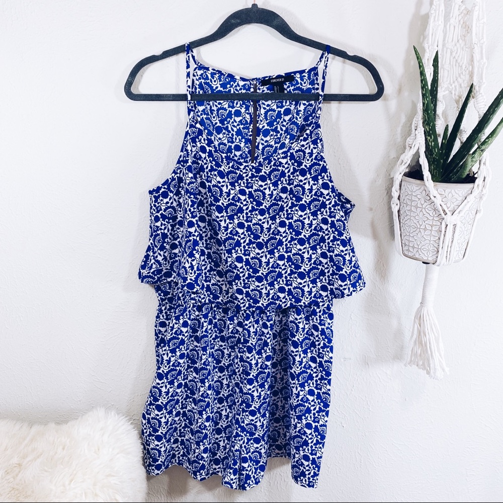 💕 Forever 21 Blue Floral Romper L
